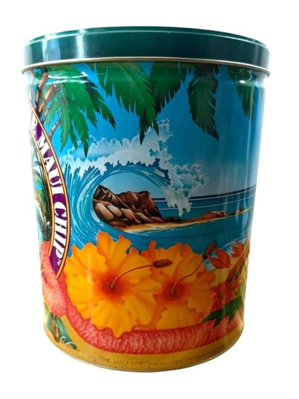 Vintage 1986 The Maui Chip Collector Tin Canister Hawaii No-Ka-Oi